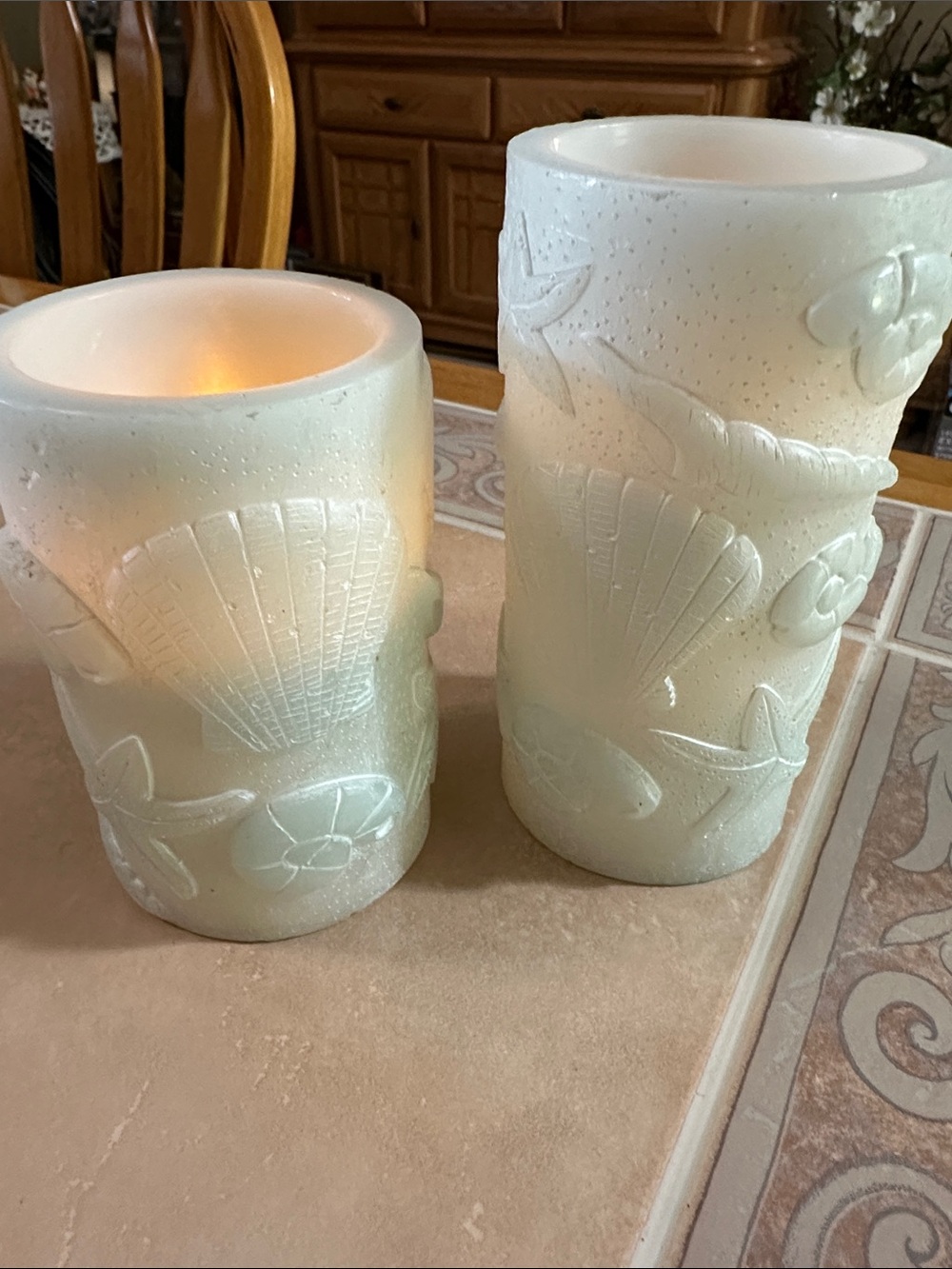 Coastal Embossed Light Blue LED Pillar Candles - Set of 2
